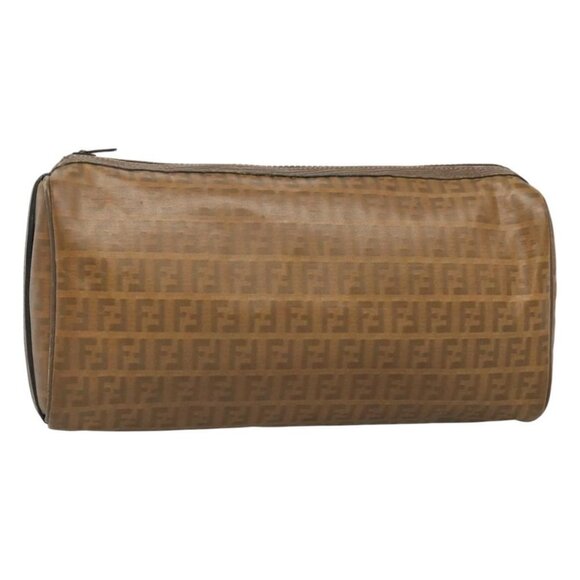 FENDI Zucchino Canvas Clutch Bag PVC Vintage Beige Auth am8012 - Picture 1 of 16